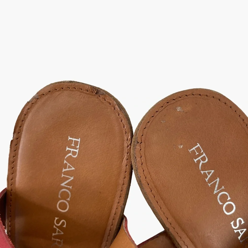 Franco Sarto‎ Hanako Leather Red Maroon Wood Wedges